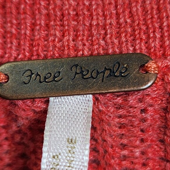 Free People Womens L Hi Low Sweater Red Lightweight Stretch Knit Pullover Top - Picture 3 of 9